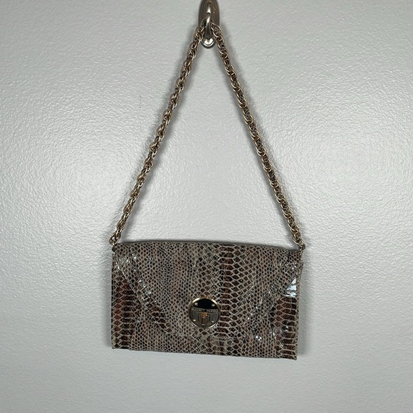 Elliott Lucca reptile print leather envelope clutch with removable chain strap - Picture 9 of 9